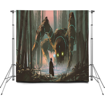 Young Wizard With Magic Staff And Custom Size Backdrop