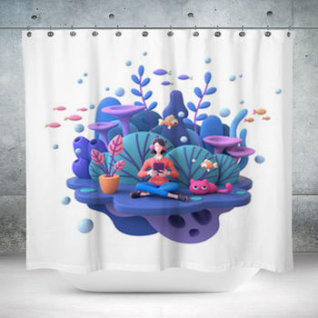 Young Woman In Headphones Custom Size Shower Curtain