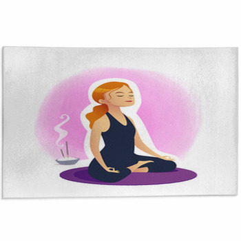 Young Woman Sitting In Yoga Lotus Pose Area Rug