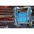 Blue Window On Side Of Old Red Building Custom Size Window Curtain